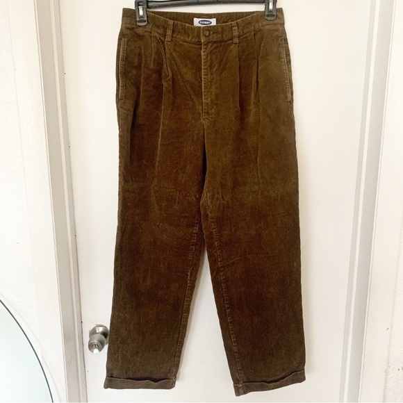 Brown Corduroy Pleated Pants 33x30 Cuffed Hem Cotton Grandpacore Academia Baggy - Picture 2 of 8